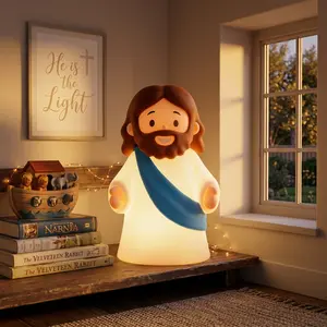 【Limited Time Deal】Jesus Night Light Rechargeable Bedside Night Light Dimmable Silicone LED Light Ideal for Religious Gatherings, Gifts for Sunday School,  Christmas, Baptism Presents, Easter Egg Decorations (Blue)