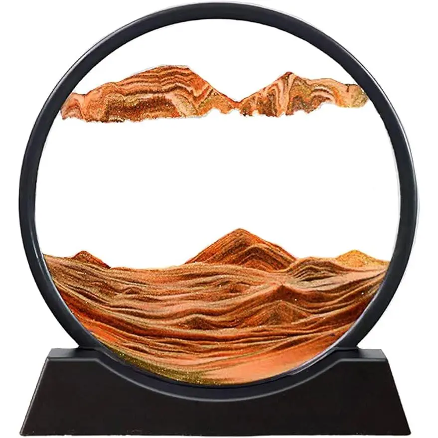 MIUVA 7-in Round Glass Liquid Motion Desk Decoration, Round Shape Sand Layers Unique Decor, Room Decor for Home Office Gifting (Mother's Day, Christmas) Home Supplies Ornaments, Bedroom