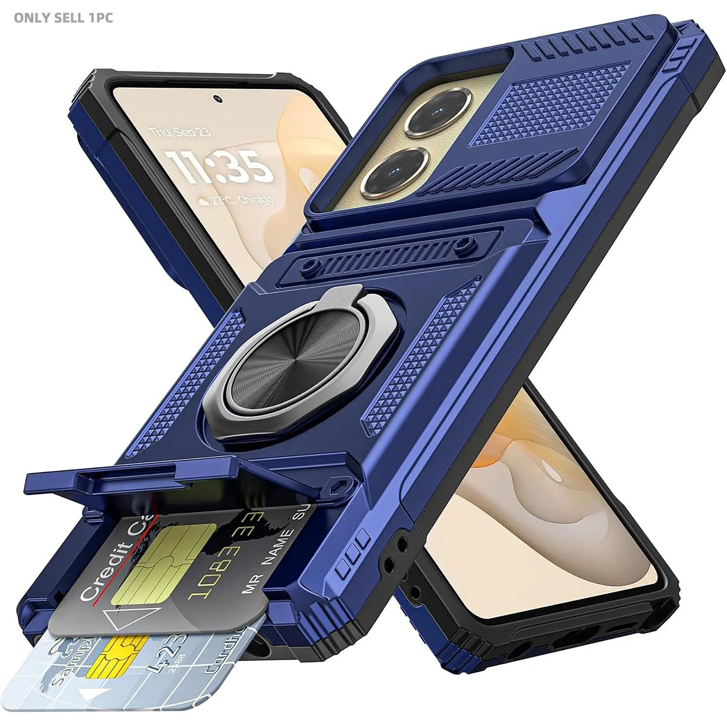Phone Case with Card Holder, 360° Magnetic Rotated Ring Kickstand Adjustable Dual Layer Shockproof Protective Wallet Case, Phone Accessories for Motorola Moto G Series, Cover, Mobile Phone Casing