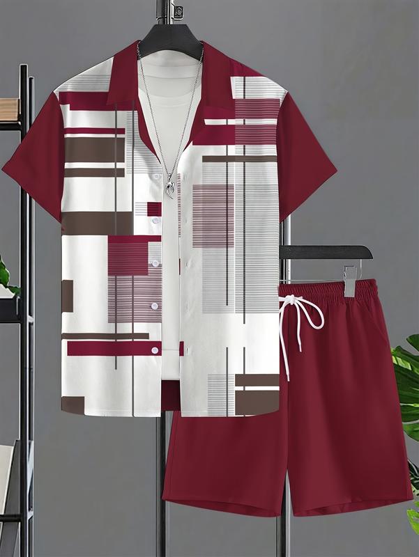 Plus Size Men's Short Sleeve Suit 2pcs Fashion Summer Sportswear Casual Suit with Solid Color Shorts for Comfortable Wear