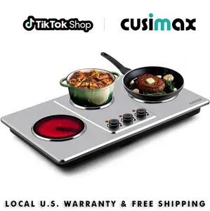 CUSIMAX 3-Burner Infrared Electric Hot Plate Kitchen Appliance, 1800W Total Stainless Steel Countertop, 7in Ceramic Glass Cooktop, 11-Level Temp Setting, 120V Input, Auto Shut-Off, Simultaneous Heating for All Cookware, induction,Kitchen Appliances