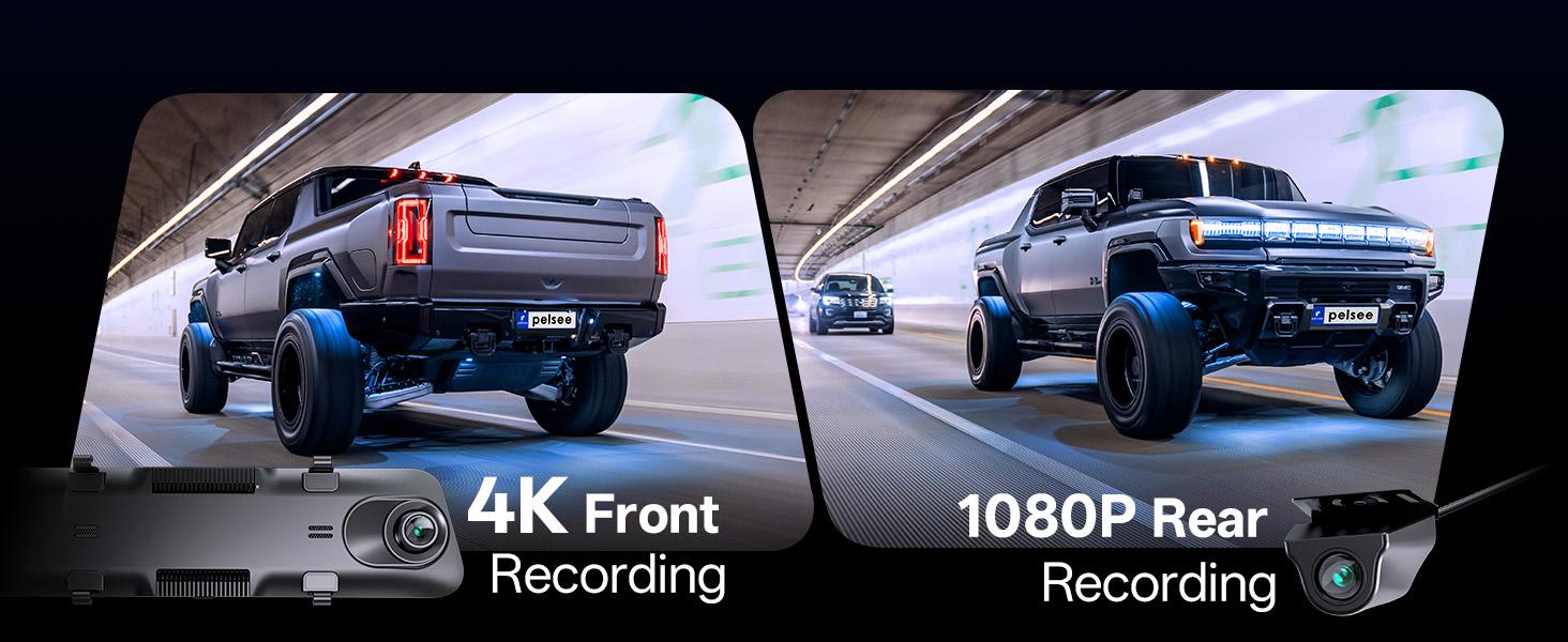 Pelsee S12 Pro Mirror Dash Cam with STARVIS 2 Sensor, Rear View Mirror Camera 5.8GHz WiFi, 4K Front and 1080P Rear Backup Camera for Car, ADAS &BSD, Voice Control, Color Night Vision, 64G Meomory Card