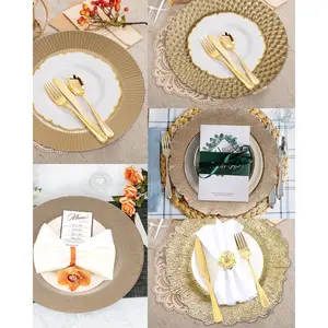 12pcs 13''round golden Party Chargers Large Plates & Platters Dining Plate Set Great for Elegant Party's Weddings christmas birthday Tableware Great for Serving dish Gold,table setting for any occasions,non food contact