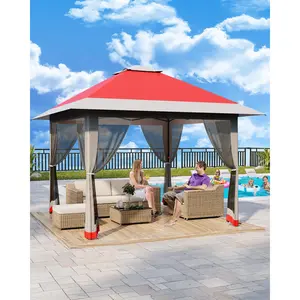 13x13Ft Pop-Up Gazebo with Mosquito Netting, Outdoor Canopy Tent with Waterproof UV-Resistant Double Roof, Heavy Duty Patio Shelter for Backyard, Garden, Lawn, Deck, Gray