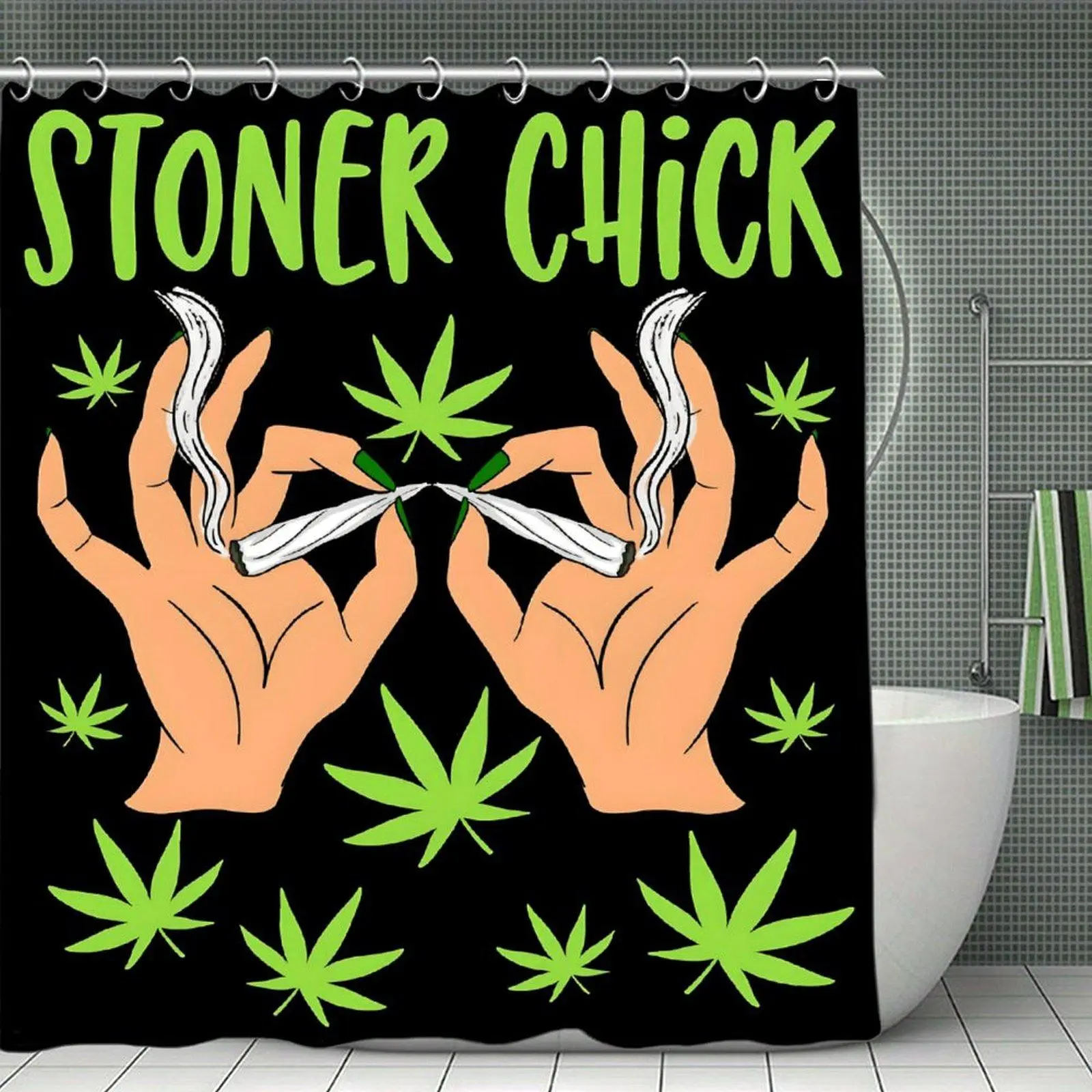 420 Weed Leaf Marijuana Pot Leaf Adult Waterproof Polyester Shower Curtain, Quick-Dry Fabric Bath Curtain for Bathroom Decor