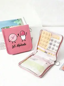 1 portable pill box, cute cartoon pill and syringe pattern storage bag, compact medication organizer and first aid kit, Vitamin Organizer