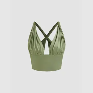 Cider [size 2-10] V-neck Solid Criss Cross Crop Top