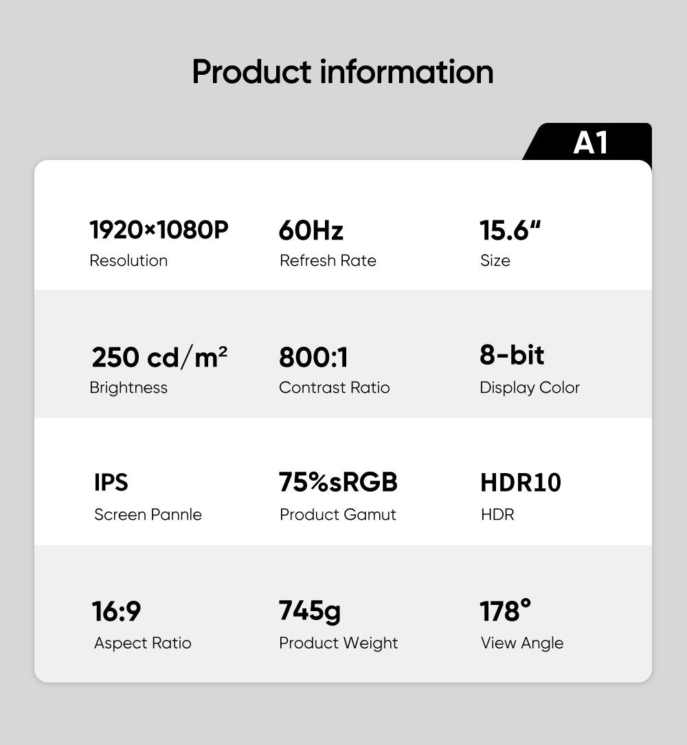 ARZOPA Portable Monitor FHD 1080P Ultra-Slim Portable Laptop Monitor IPS Display for PC MAC Phone Xbox, PS5 - USB C & HDMI Connectivity Remote Work