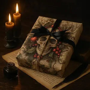 Gothic Skull Wrapping Paper, Horror Birthday Gift Wrap, Occult Anniversary Packaging for Him Her, Dark Alternative Gift Wrap