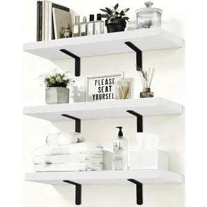 Floating Shelves for Wall,15.7Inch Wall Mounted Solid Wood Shelves Set of 3,Picture Ledge Shelf for Bathroom Bedroom Kitchen, Modern Storage Display Shelves for Books Plants Frames Home Decor,White