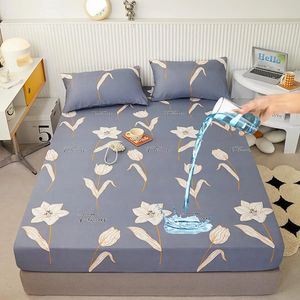 Flower Printed Fitted Sheet, 1 Count Soft Comfortable Mattress Cover Without Pillowcase, Waterproof Breathable Bed Sheet for Student Dormitory, Bedroo