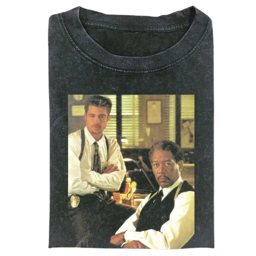 Se7en Movie Vintage Tee, Br*d P1tt Morgan Freeman Detective Graphic Tee, Vintage Detective Movie Tee, Gift for Men Women, Crew Neck T-shirt, Trending Graphic Tee