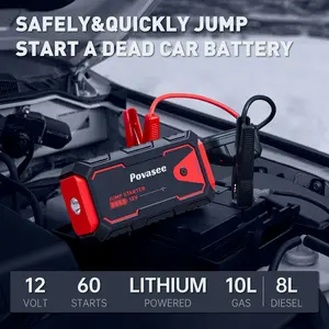 Portable Car Jump Starter 5000A Peak Current - Emergency Start for 12V Vehicles, LED Light, Fast Charging & Safety-Protected