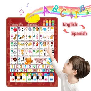 Kids' Bilingual English-Spanish Alphabet Poster, Interactive Talking ABC & Number Chart, Preschool Alphabet Tool for Early Education Vocabulary Learning Toy