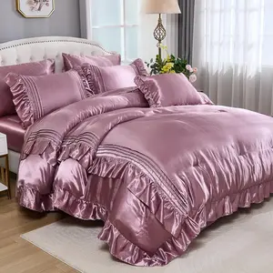Luxury Satin Comforter Set 8 count  Comforter with Sheets Silk Like Satin Bed Set Blush  Bedding Bed in a Bag 1 Comforter 4 Pillowcasas 1 Flat Sheet 1 Fitted Sheet 1 Cushion Cove