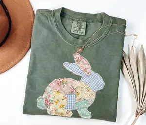Comfort Colors PRINTED Easter TShirt, Patchwork Bunny Tshirt, Grandmacore Easter Tee, Floral Patchwork Bunny Top, Spring Rabbit Outfit, Easter Gift
