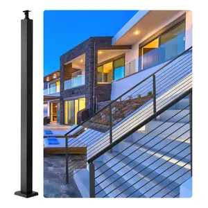 VEVOR Cable Support Post, 36 Height, 2 Width, Steel Construction, No Pre-drilled Holes, Made of Durable SUS304 Stainless Steel, Includes Horizontal and Curved Brackets for Deck and Stair Handrail