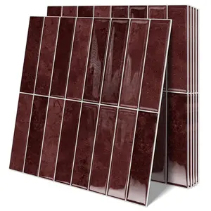 10 Sheets Upgraded Thicker Design Subway Tile Peel and Stick Backsplash,12"x12"Self Adhesive Wall Tiles Stick   Splash for Kitchen,Bathroom,Camper( Red)