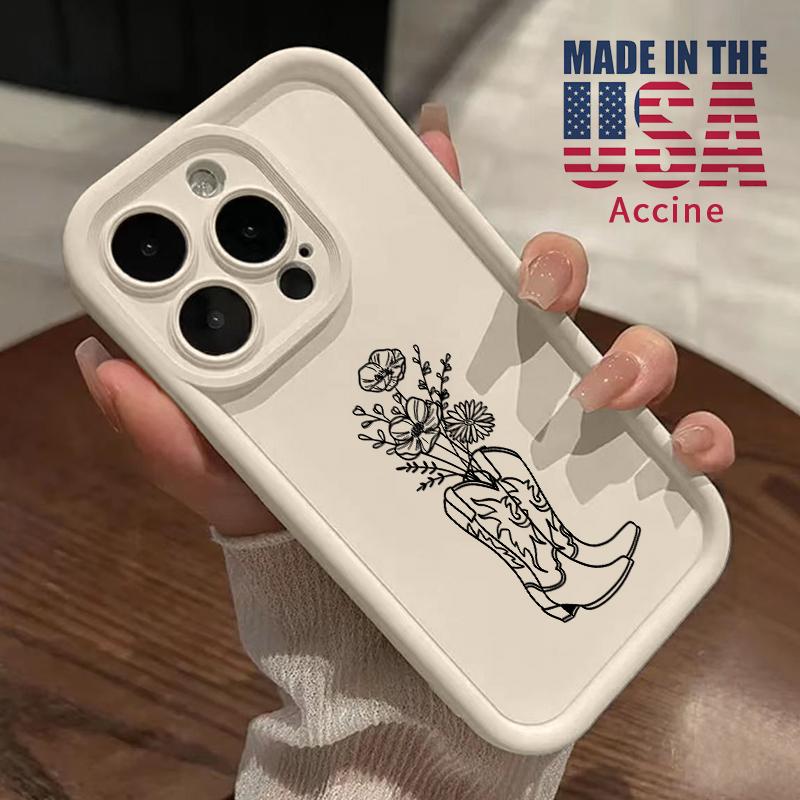 Phone Case Compatible for iPhone 16 15 14 Pro Max 13 12 11 XR XS Plus E Western Cowboy Boots Pattern TPU Lens Protection Durable Soft Cover Gift