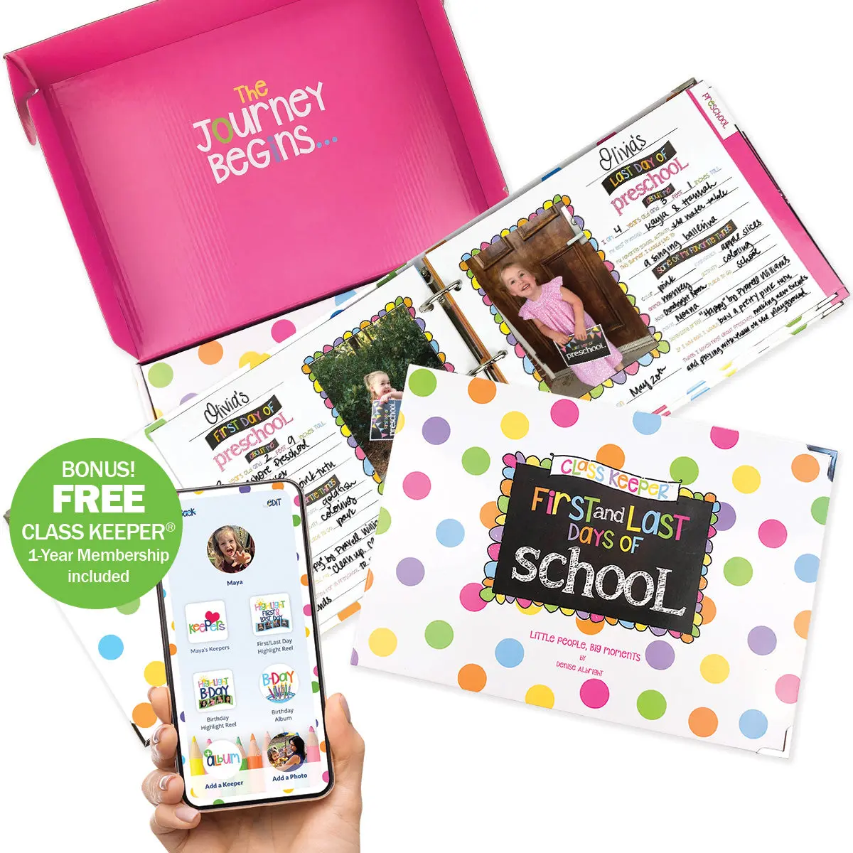 Class Keeper® Back to School Memory Book Album Kit - 14x10x2.5in, Bonus 1-Year Mobile App Membership, Simple Stylish Picture Book for Photos with Ring, Templatized Pages, Cover & Box, 2 Styles (Office Stationery Notebook)