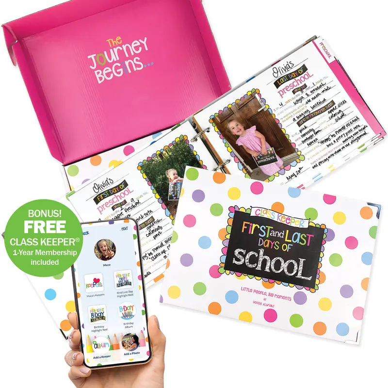 Class Keeper® Back to School Memory Scrapbook Album Kit - 14x10x2.5", Ring-Bound Templatized Pages, Cover & Box, 2 Styles, Bonus 1-Year iOS & Android Mobile App Membership, Photo/Picture Book for Photos, Office Stationery Gift for Preschool+