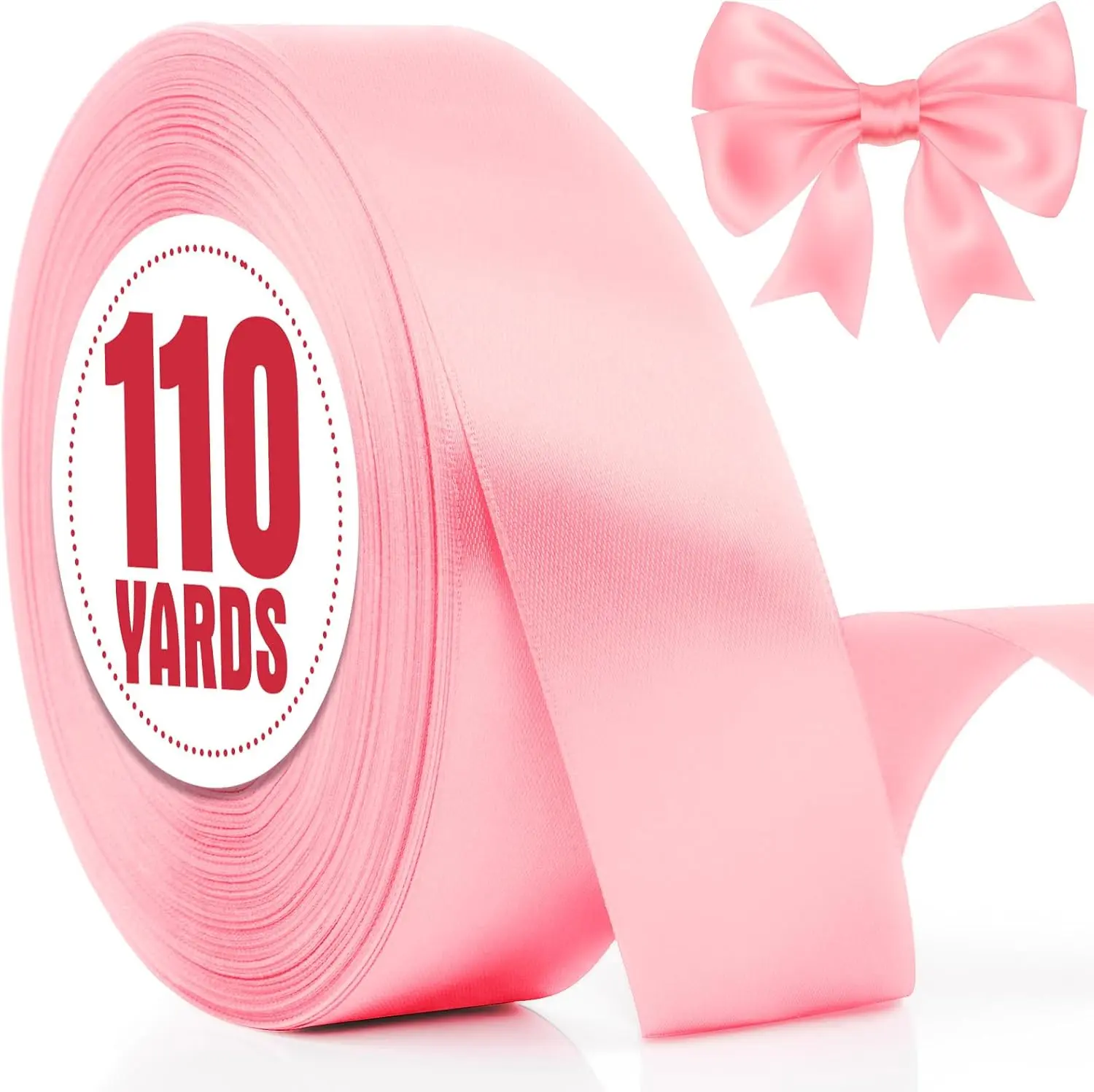 110 Yards Ribbon,1 1/2 Inch Pink Satin Ribbon for Flower Bouquet,  Wrapping, Ribbons for Crafts, Hair Bows Making, Wedding Party Decoration, Sewing, Invitation Cards, Christmas, Wreath