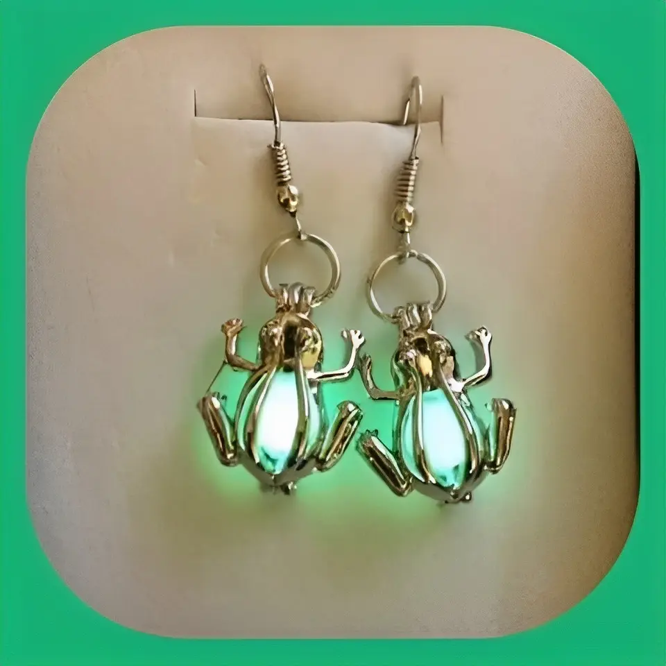 New Absolutely Adorable Whimsical SOLAR Luminous Frog Earrings (SOLAR)