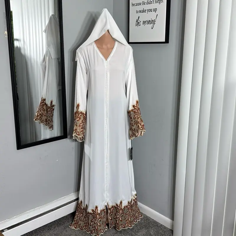Silk Abaya with Rhinestones Abayas For Eid Muslim Dresses