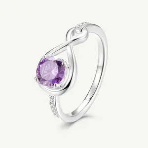 Elegant Infinite Embrace Amethyst Promise Ring - Birthstone Amulet, Colored Gemstone, Infinity Fashion Costume Jewelry Accessory for Anniversary, Birthstone Amulet Rings, Colored Gemstone Rings
