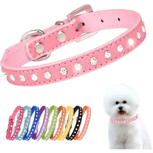 Small Dog Collars, Bling Diamond Pretty Crystal Sparkly Rhinestone Glitter Jewel Puppy Collar for XXS Xs Small Medium Pet Girl Cat Female Kitten, Pink XSmall
