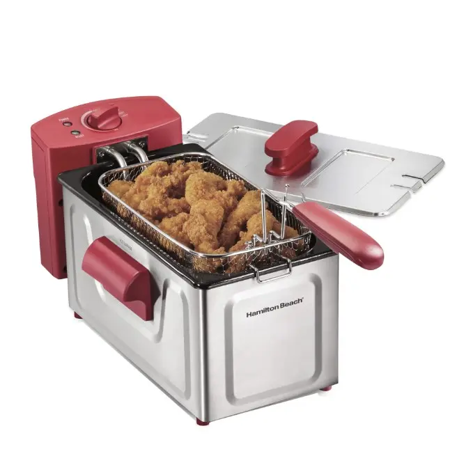 Hamilton Beach 8-Cup Electric Deep Fryer with Basket, Red