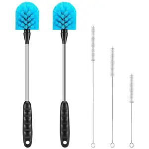 5 Pack Bottle Cleaning Brush Set, Stainless Steel Scrub Cleaner Brush with 15'' Long Handle and 3 Straw Brushes, Flexible for Cleaning Sport Water Bottles, Straws, Coffee Mug, Cups, Baby Bottle