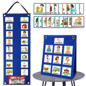 visual schedule chart for kids daily routine card, 1 set affairs pattern english card with display & bag, parent-child interactive game props
