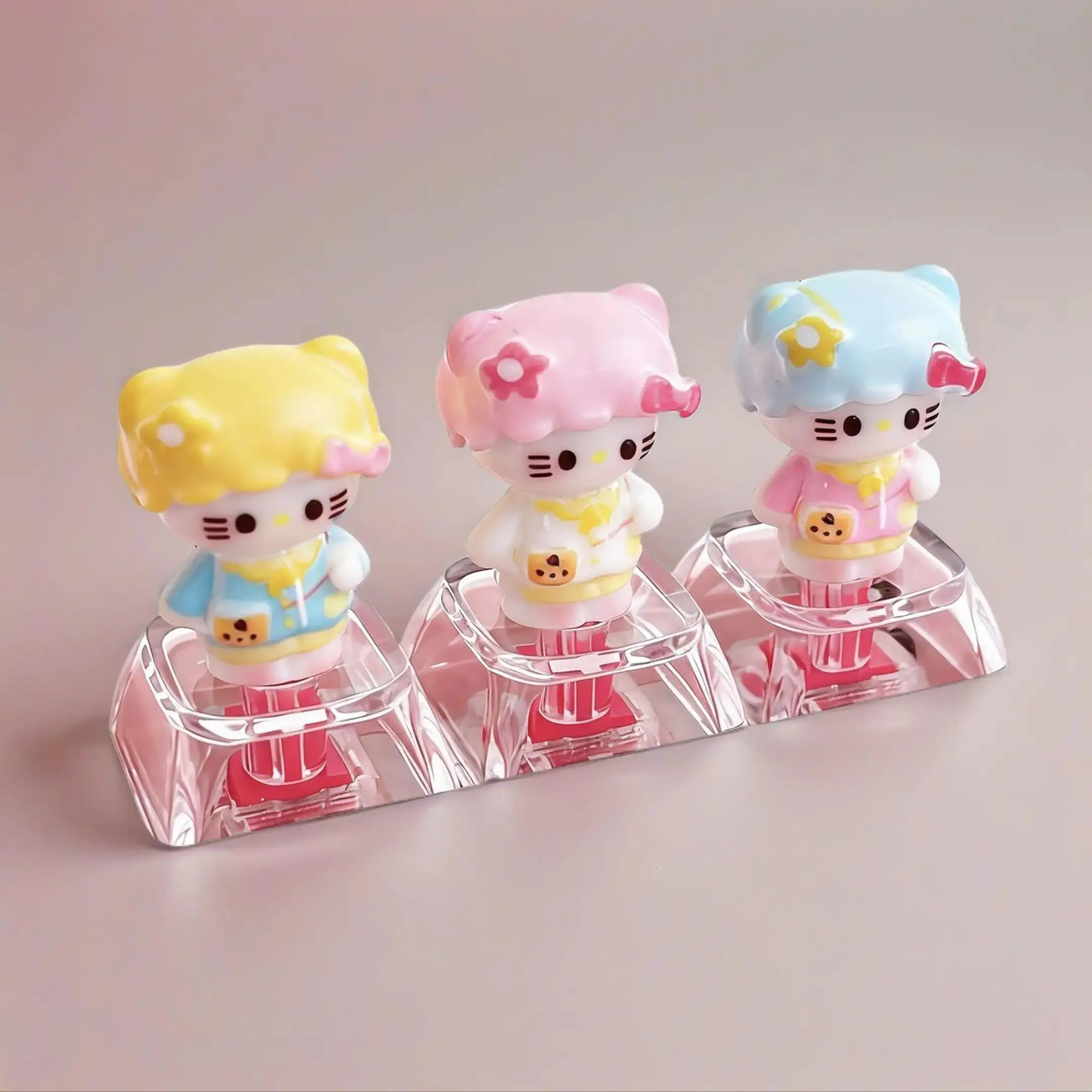 Cute Pink Cat Artisan Keycap Set 3 Pieces 3D Resin Mechanical Keyboard Key Caps