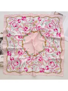 Spring/Autumn New Tulip 70 Small Square Scarf Women's Versatile Printed Silk Scarf 2026 Fashion High-End Printed Neckerchief Floral Print Scarf Boho Style Scarf Boho Floral Scarves