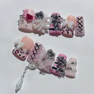 10pcs Handmade Press on Nails Short Duck Nail Supplies Clear Cute French Elegant Ol Daily Fake Nail Tips Glue-On Nails Tip for Wedding Birthday Party Christmas Winter Fall