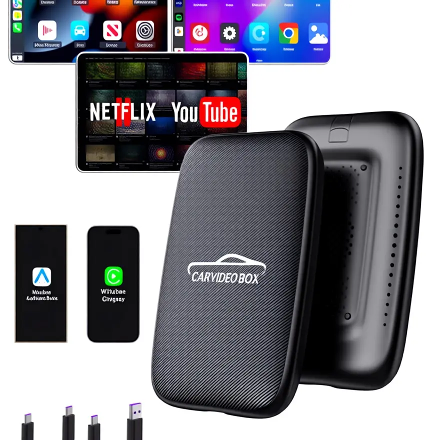 Upgraded WiFi Wireless CarPlay Adapter - Portable Auto Accessory, Plug-N-Play Android Auto Dongle, Netflix/YT Support, USB-A-C & USB-C Cables, Wired-to-Wireless Conversion for iPhone/Android, Universal Aftermarket CarPlay Screen Audio & Video Accessory, P