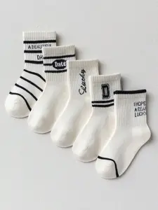 5 Pairs Kids Socks, Fashionable Striped Casual Socks, Spring Fall Thin Style, Boys Girls Korean Mid-Calf Trendy, Comfortable Soft