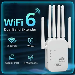 WiFi Extender and Signal Booster with 6 Antennas, Long Range Wireless Network Extension, Ethernet Port, Home and Office Use