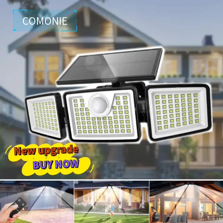 COMONIE OLOEY Summer 2025 Newest Models，Solar Hanging Garden Lanterns 2500LM 210 LED Security Lights with Remote Control,3 Heads Dimmable SpotLights w