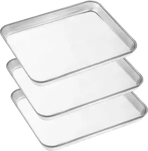 Baking Pans Sheet, 3 Piece Large Cookie Sheets Stainless Steel Baking Pan for Toaster Oven, Non Toxic Tray Pan, Mirror Finish, Easy Clean, Dishwasher Safe, 10 x 8 x 1 inch Bakeware Kitchen Aluminium Cake Fruit Peace