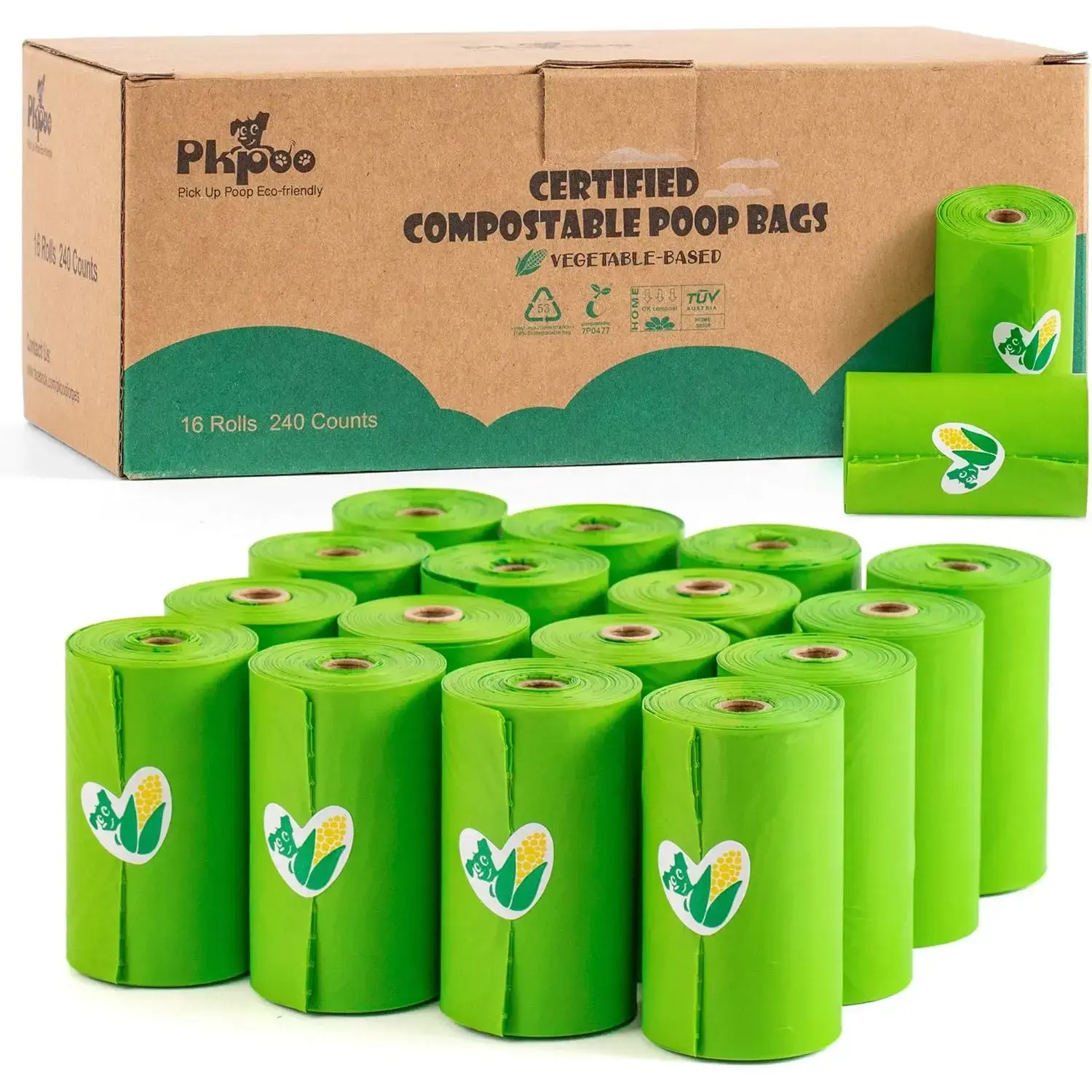 100% Compostable Dog Poop Bags, Extra Wide, Vegetable-Based Large Poop Bags for Dogs, Biodegradable Waste Bags for Poo, Cat Litter, Diaper Sacks, Unscented, 240 Counts