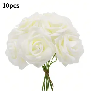 Wedding Decor Artificial Rose Bouquet Centerpiece Set, Faux Roses Bouquet, 10 Pieces Party Baby Shower Garden Home Decoration, Artificial Silk Roses, Elegant Floral Arrangement, Artificial Bouquets, Decorative Faux Flower