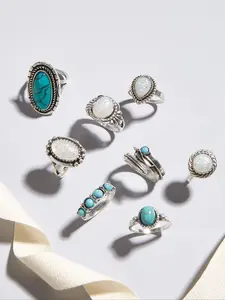 Women's Vintage Turquoise Ring Set, 8-Piece Fashion Jewelry Collection, Ideal Gift for Women & Girls, Perfect for Daily Wear
