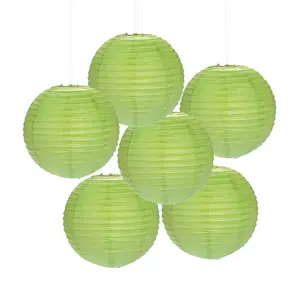 12" Lime Green Hanging Paper Lanterns - 6 Pc.