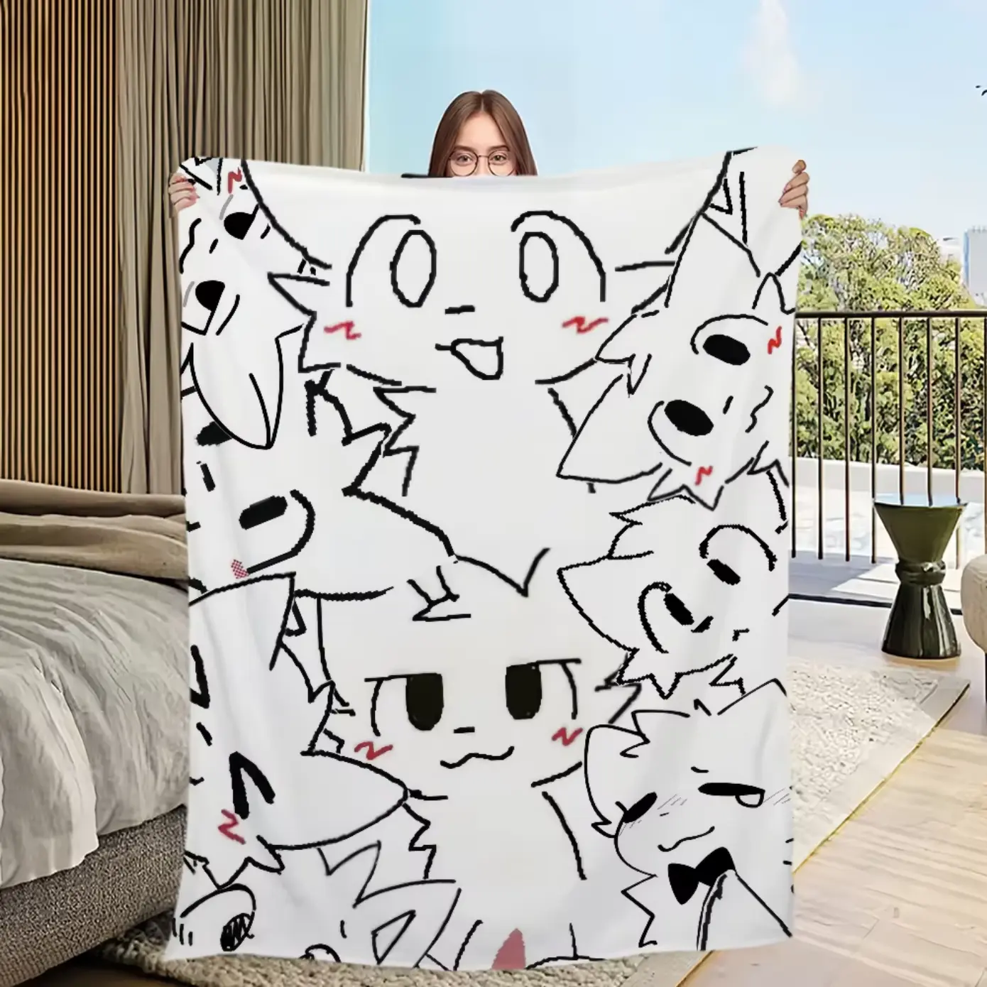 Cute Boykisser Silly Cat Blanket Soft Comfortable Nap Plush Suitable For Living Room Office Bedroom Birthday Home Kid Gift, Viral Meme Cat Cartoon Throw Blanket Cozy Gamer Room Decor Soft Flannel Blanket bath heirloom Color-Fillable Art