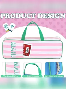 Portable Mahjong Storage Bag, Storage Carrying Bag, Multifunctional Thickened Fabric Mahjong Organizer, Sturdy Handle, Essential for Party Table Games (does Not Include Mahjong), Double Metal Zipper
