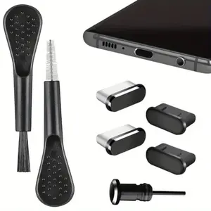USB C Dust Plug Cover, 4pcs USB C Port Cover Cap Charging Port Cleaner with Cleaning Kits for iPhone 15 16 Series, Samsung Galaxy S23/S22/S21/S20 Ultra, Note 20/10 and All Type C Devices