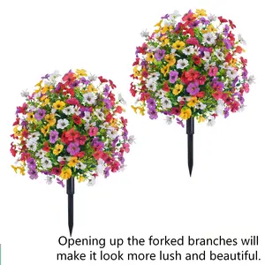 Realistic Artificial Plants with Ground Stake, UV Resistant Fake Shrubs for Indoor Outdoor Decor, Durable Faux Greenery Decoration, Plastic Fake Greenery, Artificial Flowers for Outside