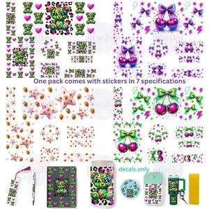 Ultimate DIY Sticker Combo Pack, 7 Designs Including Bear Cub, Sakura UV DTF Transfer Stickers, Decorative Stickers, Perfect for Various Surfaces, Stickers Kit